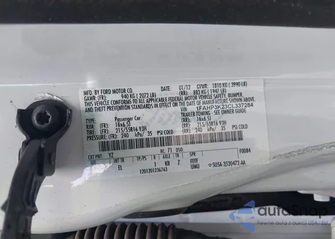 2012 Ford Focus Se from USA, damaged, VIN 1FAHP3K23CL337284